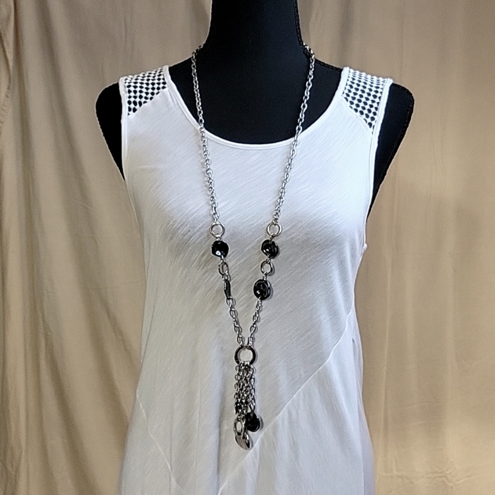 Stein Mart Long Silver Plated Rope Black Metal Y Tassel Necklace 40.5" - Picture 4 of 6